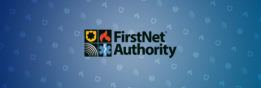 FirstNet Authority logo on blue background with FirstNet Authority logo icons FirstNet Authority logo on blue background with FirstNet Authority logo icons