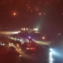 First responder vehicles at a fire