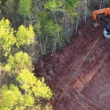 Aerial view of excavation for a cell tower