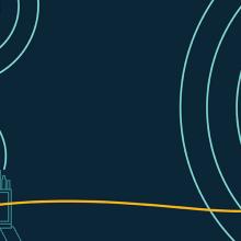Speech bubble with jumbled lines sits in front of line drawings of wifi, high power user equipment, a compact rapid deployable, a cell booster pro, and a satellite cell on light truck. The jumbled lines lead to a second speech bubble where the line is nicely coiled.