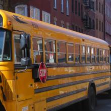 School bus on city street School bus on city street
