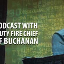 Jeff Buchanan (Deputy Fire Chief of the Clark County Fire Department) and the Public Safety First podcast logo 