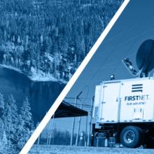 An aerial view of a body of water surrounded by trees. A FirstNet deployable Satellite Cell on Light Truck (SatCOLT). An aerial view of a body of water surrounded by trees. A FirstNet deployable Satellite Cell on Light Truck (SatCOLT).