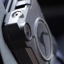 Up close view of a body camera worn by a law enforcement officer