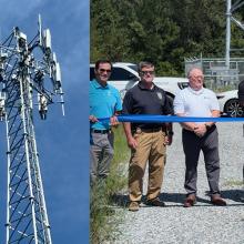 New FirstNet Cell Site Launches in Brantley County to More Reliably Connect First Responders "Welcome to Brantley County" sign, new FirstNet cell site in Brantley, Eight leaders from public safety, local government, the FirstNet Authority, and AT&T cut a ribbon