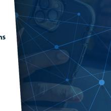 Optimizing public safety broadband with the FirstNet Operations Manual A series of interconnected web of lines and points serving as a backdrop to a close-up view of a first responder’s hand holding a FirstNet-enabled mobile device; The FirstNet Operations Manual report cover.