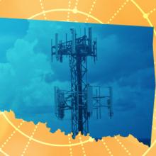 The silhouette of the State of Oklahoma revealing a cell tower inside The silhouette of the State of Oklahoma revealing a cell tower inside