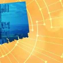 The silhouette of the State of Connecticut revealing a cell tower inside; radiating connectivity illustration The silhouette of the State of Connecticut revealing a cell tower inside; radiating connectivity illustration