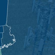 The State of Maine, with outlined county borders; a cell tower.