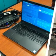 An Arlington 911 operator remotely taking calls in her home; a Palm Beach 911 remote go-bag with a phone and laptop; A group of Fulton County 911 operators remotely taking 911 calls An Arlington 911 operator remotely taking calls in her home; a Palm Beach 911 remote go-bag with a phone and laptop; A group of Fulton County 911 operators remotely taking 911 calls