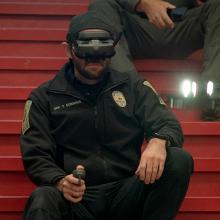 Eyes in the sky: Drones and FirstNet support public safety in New Hampshire A police officer participating in the drone competition uses First-Person View (FPV) goggles and a remote control to maneuver a drone from a stairwell inside a Nashua middle school.