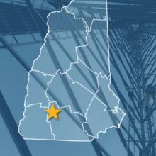 The State of New Hampshire, with outlined county borders and star locating Antrim, New Hampshire; a cell tower. The State of New Hampshire, with outlined county borders and star locating Antrim, New Hampshire; a cell tower.