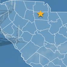 The state of South Carolina, with outlined county borders and star locating Chester, South Carolina; a cell tower. The state of South Carolina, with outlined county borders and star locating Chester, South Carolina; a cell tower.