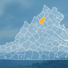 The state of Virginia, with outlined county borders; a cell tower.