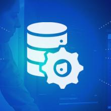 Secure Information Exchange Roadmap Domain icon- gear in front of a server- in the middle of a graphic representation of a network radiating outward, a female responder consults a computer screen