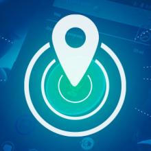 Situational awareness Roadmap domain icon over a law enforcement officer holding a FirstNet phone, surrounded by a network representation radiating out. 