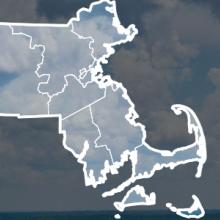 Map of Massachusetts counties with Monterey highlighted over image of broadband tower and clouds.