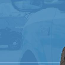 Police cruisers; Pete Landon headshot