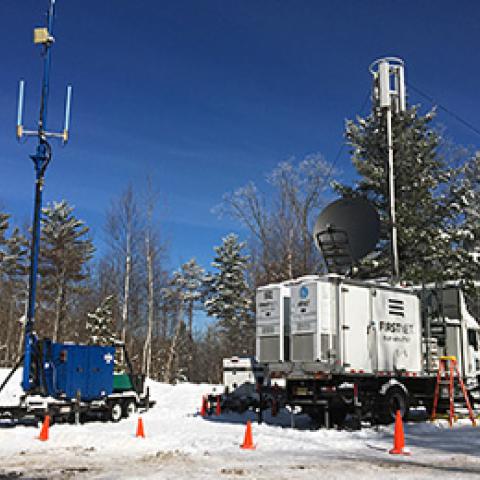 AT&T’s Satellite Cellsite on Light Truck (right) deployed next to the state’s Site on Wheels trailer (left) at the 2019 American Birkebeiner. Submitted photo