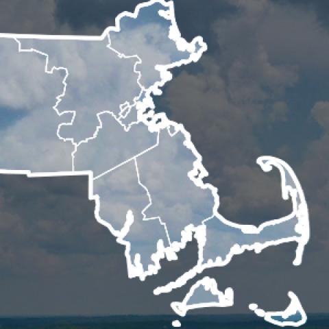 Map of Massachusetts counties with Monterey highlighted over image of broadband tower and clouds.