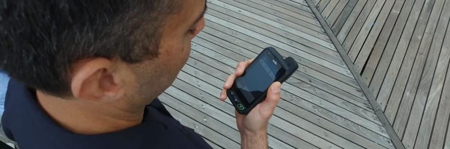 First resonder holding a cell phone