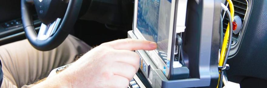 First responder inside a vehicle using a touch screen