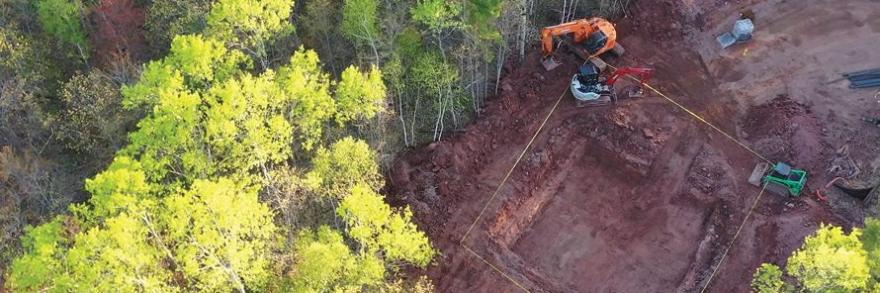 Aerial view of excavation for a cell tower