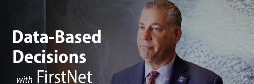 Sheriff Peter Koutoujian headshot with text "Data-Based Decision Making with FirstNet"