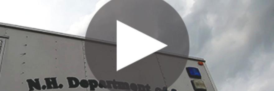 FirstNet drone flying over NH Department of Safety Management van 