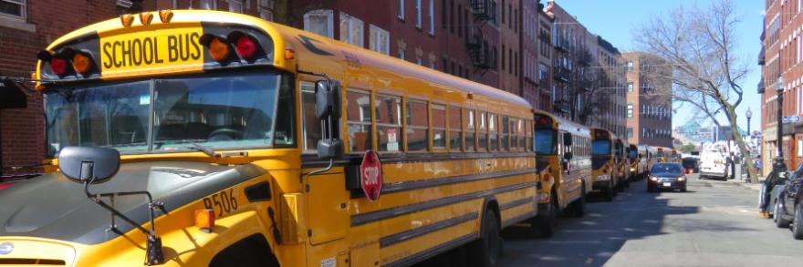 School bus on city street