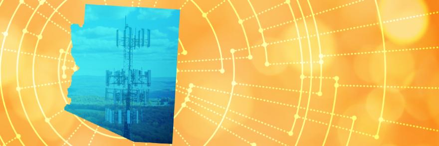 The silhouette of the State of Arizona revealing a cell tower inside