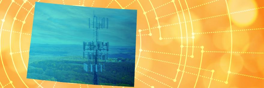 The silhouette of the State of Colorado revealing a cell tower inside