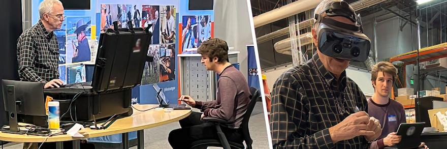 FirstNet Authority senior public safety advisor Billy Freeman and other personnel testing public safety technologies produced during the CommanDING Tech prize challenge