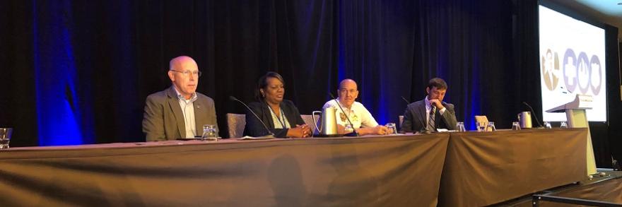 A panel of public safety experts presents to an audience at PSCR’s 2019 Public Safety Broadband Stakeholders meeting in Chicago, Illinois.