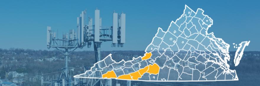 The state of Virginia, with outlined county borders; a cell tower.