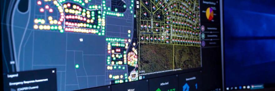 Computer screen showing status of homes during a natural disaster