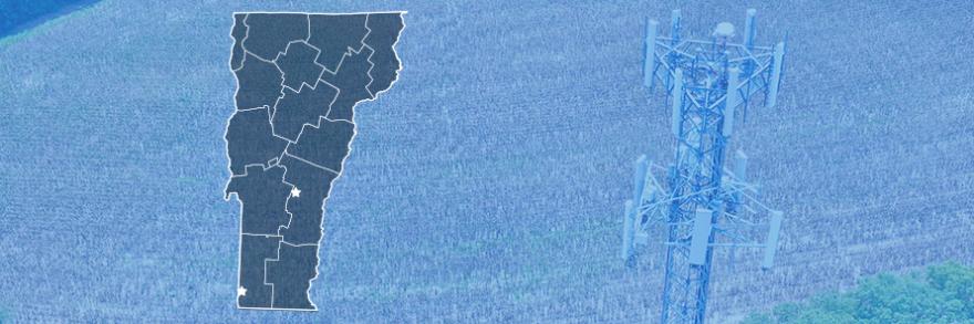 County map of Vermont, FirstNet tower near a field