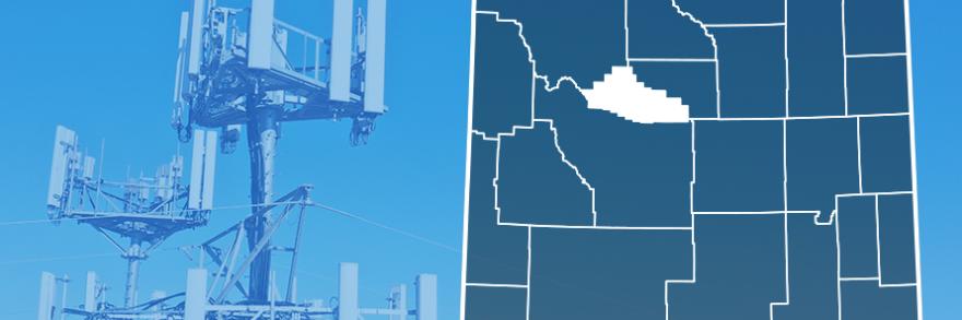 Map of Wyoming showing county lines with Hot Springs County highlighted, FirstNet enabled purpose-built FirstNet cell site.  