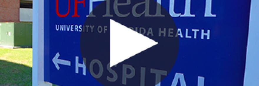 Sign pointing towards University of Florida Health hospital 