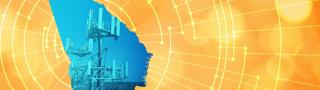 The silhouette of the State of Georgia revealing a cell tower inside; radiating connectivity illustration
