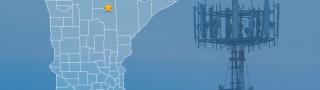 State of Minnesota with counties outlined; a star locating Togo, a cell tower