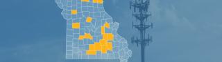 The state of Missouri, with outlined county borders; a cell tower.