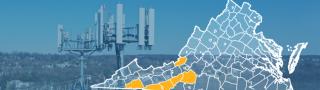 The state of Virginia, with outlined county borders; a cell tower.