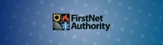 FirstNet Authority logo on blue background with FirstNet Authority logo icons