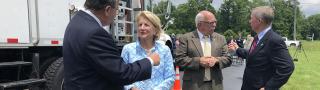FirstNet Authority Board Chair Edward Horowitz and U.S. Senator Shelley Moore Capito speak at a groundbreaking event in Preston County, West Virginia