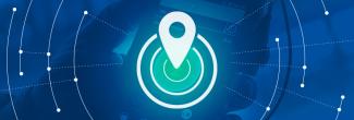 Situational awareness Roadmap domain icon over a law enforcement officer holding a FirstNet phone, surrounded by a network representation radiating out. 
