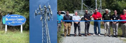 "Welcome to Brantley County" sign, new FirstNet cell site in Brantley, Eight leaders from public safety, local government, the FirstNet Authority, and AT&amp;T cut a ribbon
